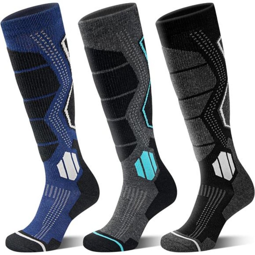 3 Pairs Men's Merino Wool Ski Socks Thermal Warm Knee-High Winter Socks